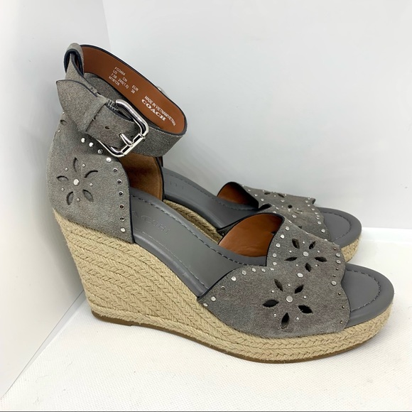 Coach Kelsi Grey Suede Wedge Sandals - Picture 3 of 8